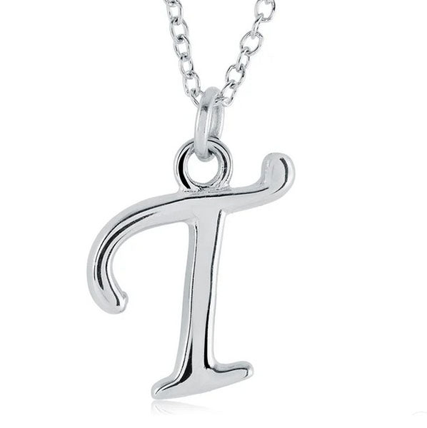 Stainless Steel Cursive Initial “T” Necklace - 14–18