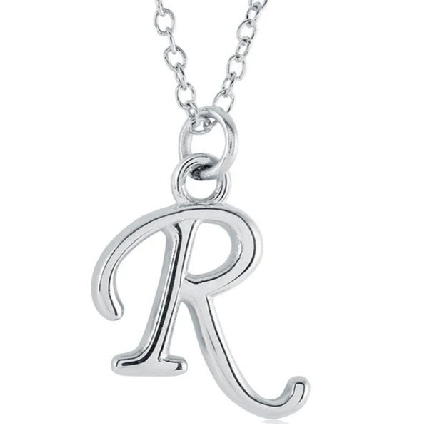 Red Cursive Metal R Stainless Steel Cursive Initial “R” Necklace - 14–18
